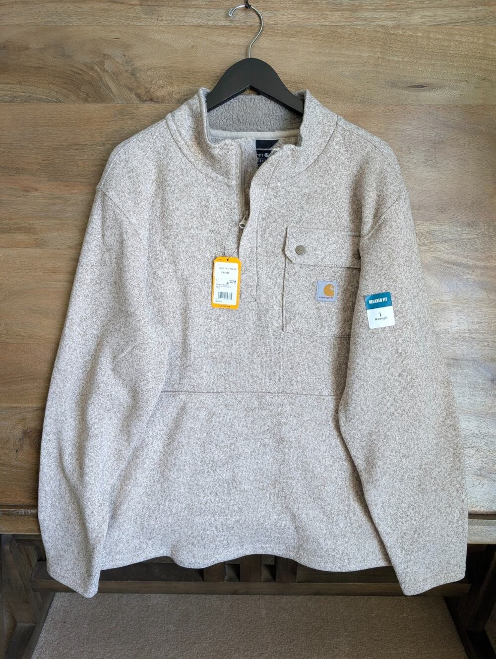 NWT Carhartt Pocket Sweater Mens L Beige Fleece Relaxed Fit Midweight TS6378-M
